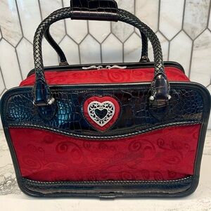 Brighton Red and Black Cosmetic Bag with Heart Embellishment
